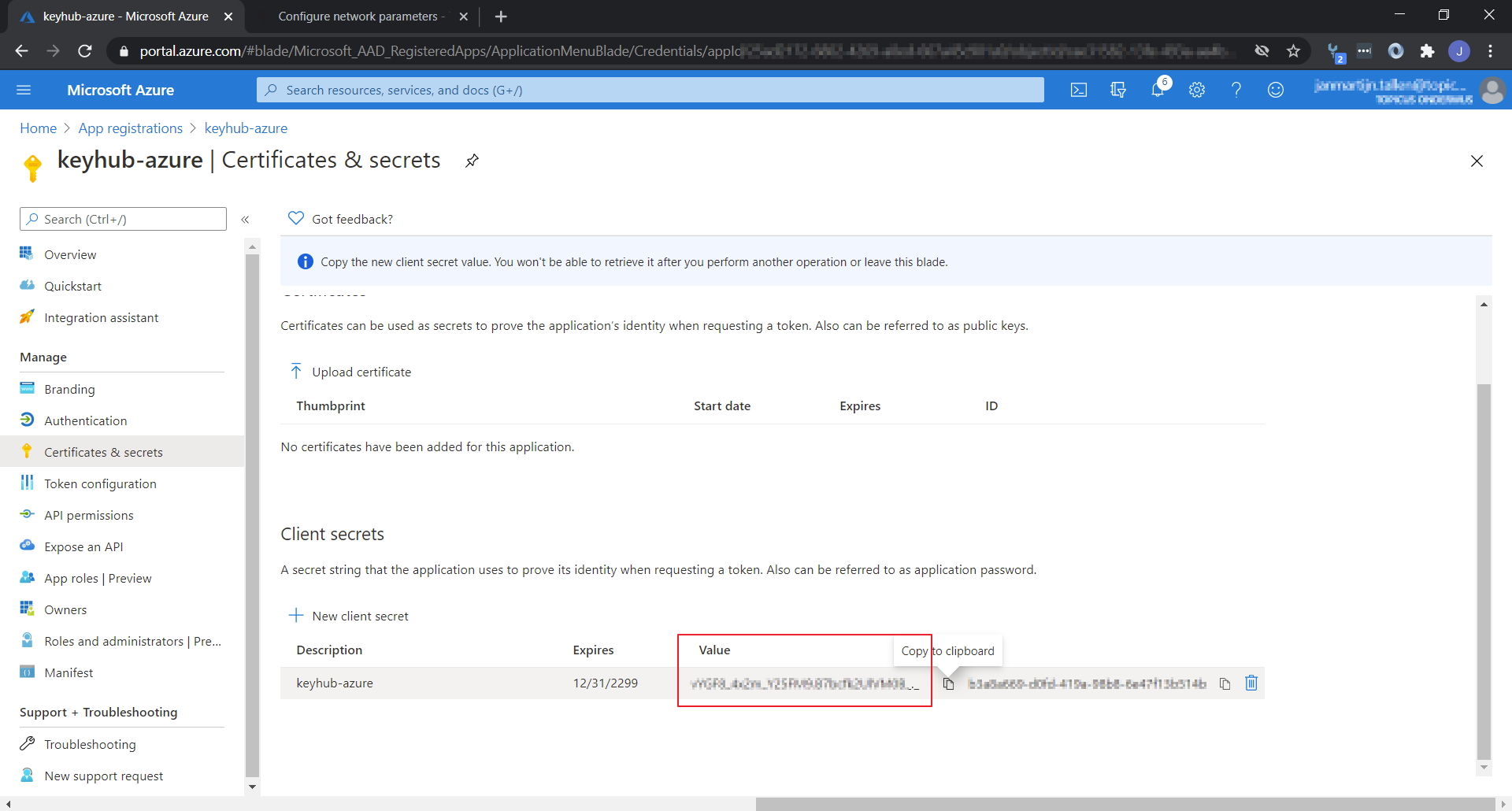 App registration keys
